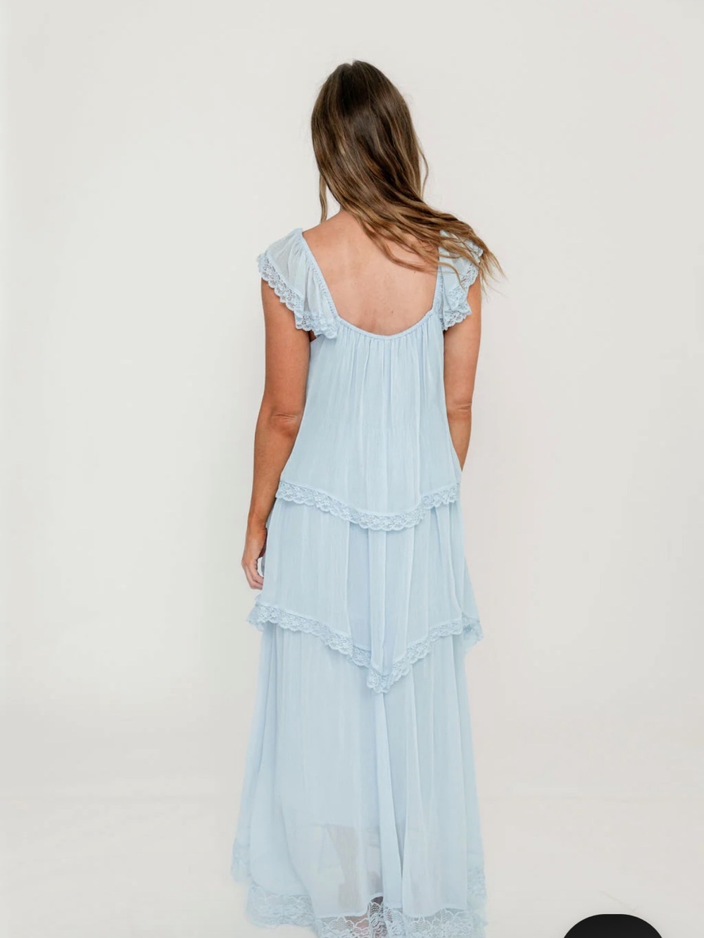 Light Blue Maxi Dress with Lace Trim - Women - Picture 2 of 3